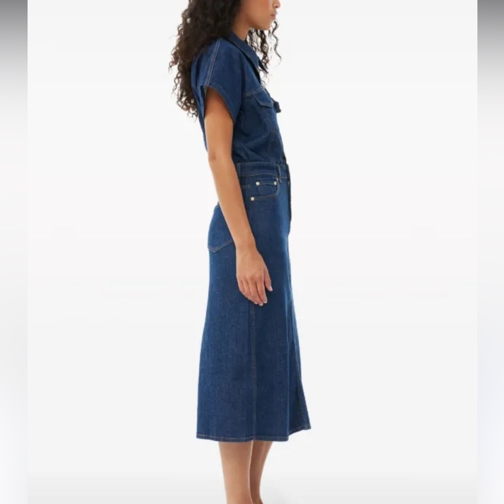- NWT- GANNI - DENIM MIDI ROSE DRESS Size 2 - Picture 4 of 16